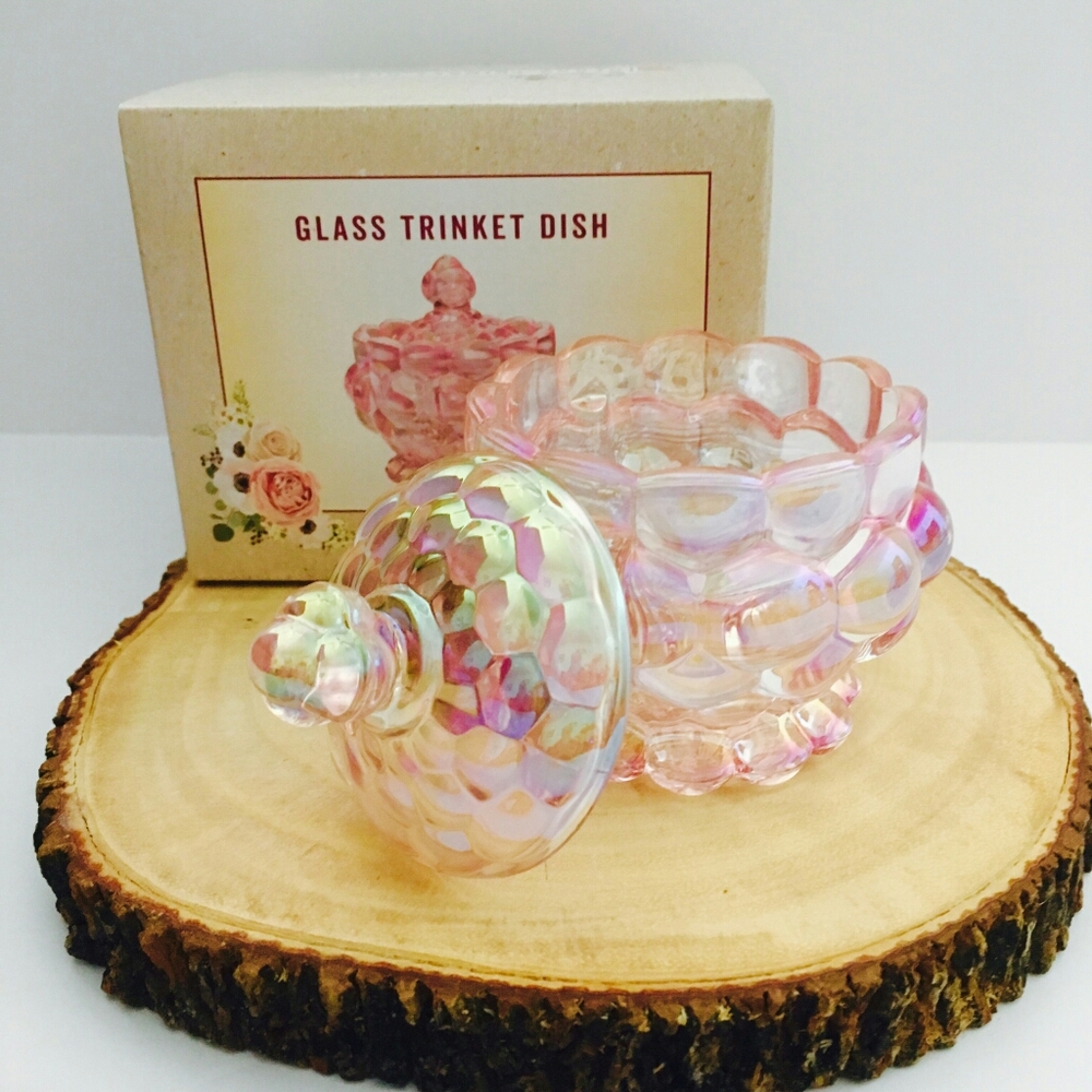 💗HP💗Cracker Barrel Pink Iridescent Glass Trinket Dish